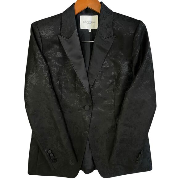 Lafayette 148 Flora Bloom Wool Silk Blazer US 8 Jacquard Suit Jacket Black Tie - Picture 7 of 16